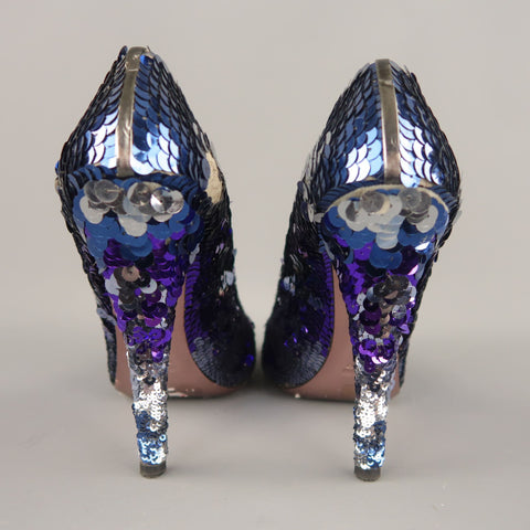 MIU MIU Size 10 Navy & Silver Purple Sequin Pumps