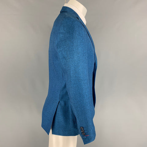 DEITX & CO. Size 38 Blue Herringbone Polyester Notch Lapel Sport Coat