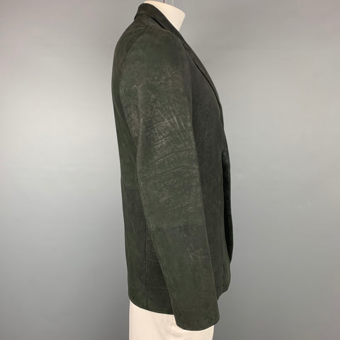 ISSEY MIYAKE Size 42 Black Leather Notch Lapel Sport Coat