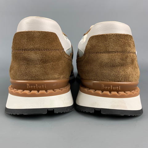 BERLUTI Size 11.5 Light Gray & Brown Color Block Nylon Sneakers