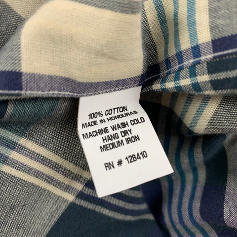 SID MASHBURN Size XL Navy Beige Plaid Cotton Long Sleeve Shirt