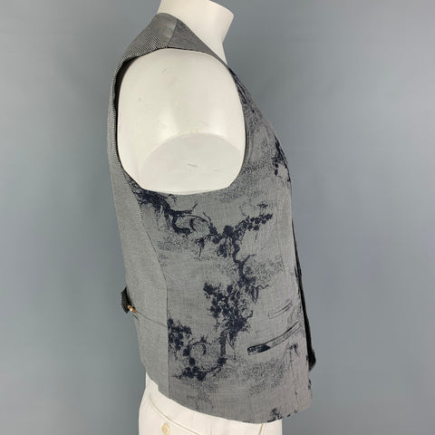 KENZO Size L Navy White Houndstooth Cotton Blend Embroidered Vest