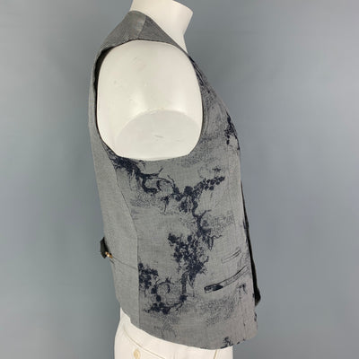 KENZO Size L Navy White Houndstooth Cotton Blend Embroidered Vest