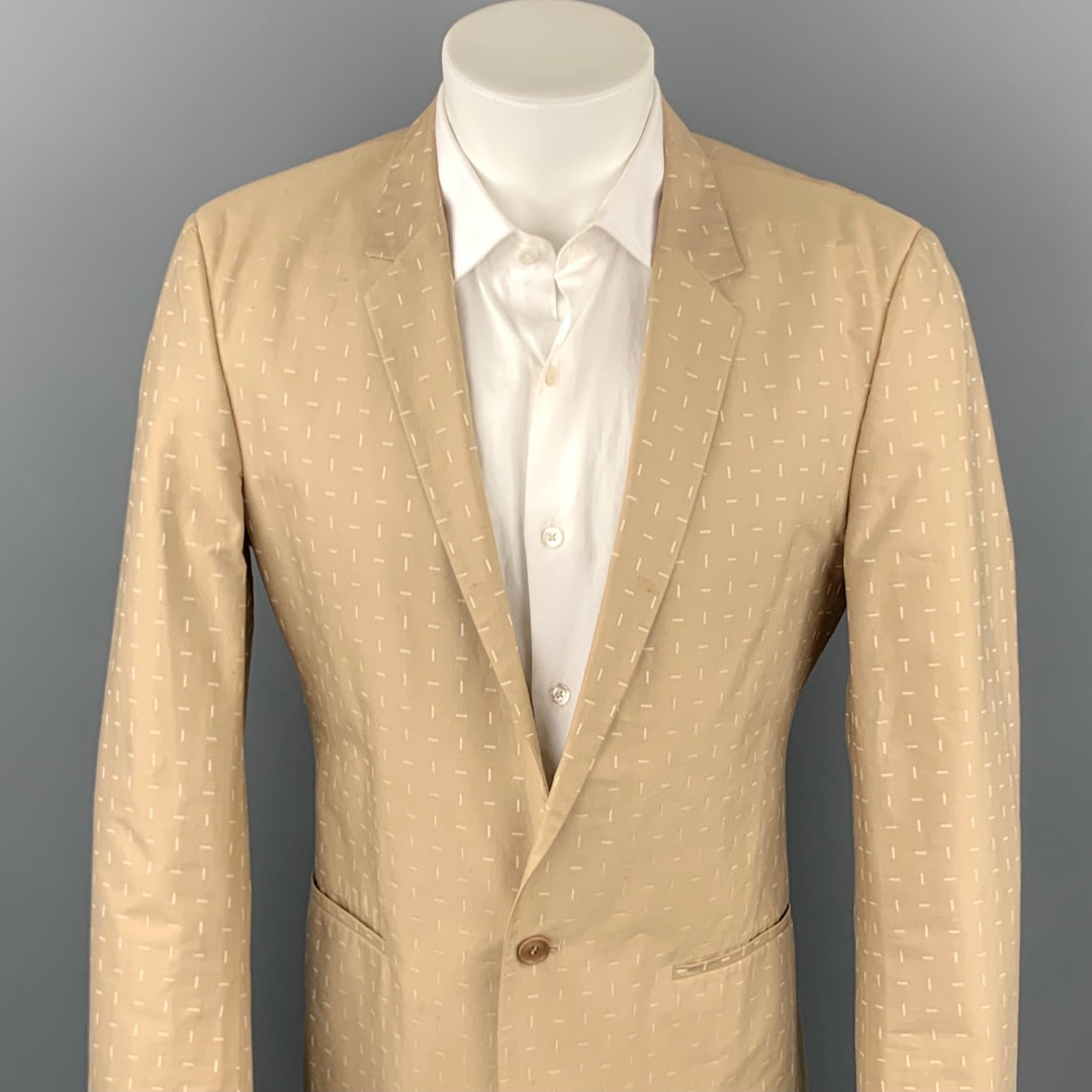 CALVIN KLEIN COLLECTION Size 38 Khaki Print Cotton Sport Coat