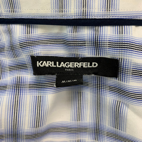 KARL LAGERFELD Size M Blue White Print Cotton Snaps Short Sleeve Shirt