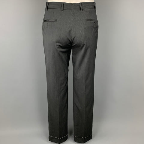 CORNELIANI Super 120's Size 38 Regular Charcoal Stripe Wool Notch Lapel Suit