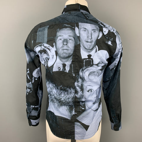 DRIES VAN NOTEN S/S 16 Size S Black & Blue Marilyn Monroe Print Cotton Button Down Long Sleeve Shirt