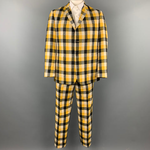 BLACK FLEECE Size 42 Yellow & Grey Plaid Wool Notch Lapel Suit