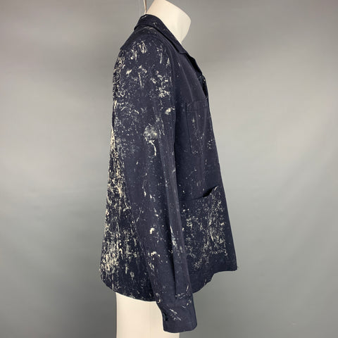 SCHNEYDERMAN'S Size M Navy & White Splattered Cotton / Viscose Overshirt Boxy Jacket
