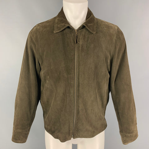 LUCIANO BARBERA Size M Olive Suede Zip Up Jacket