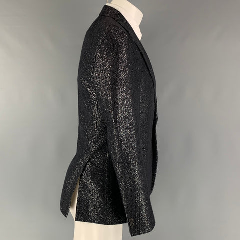 EMPORIO ARMANI Size 38 Navy Silver Metallic Viscose Blend Sport Coat
