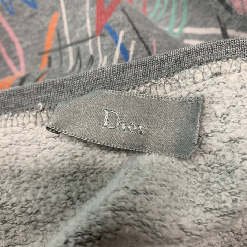 DIOR HOMME 2015  Size S Grey Multi Color Painted Cotton Crew-Neck Sweatshirt