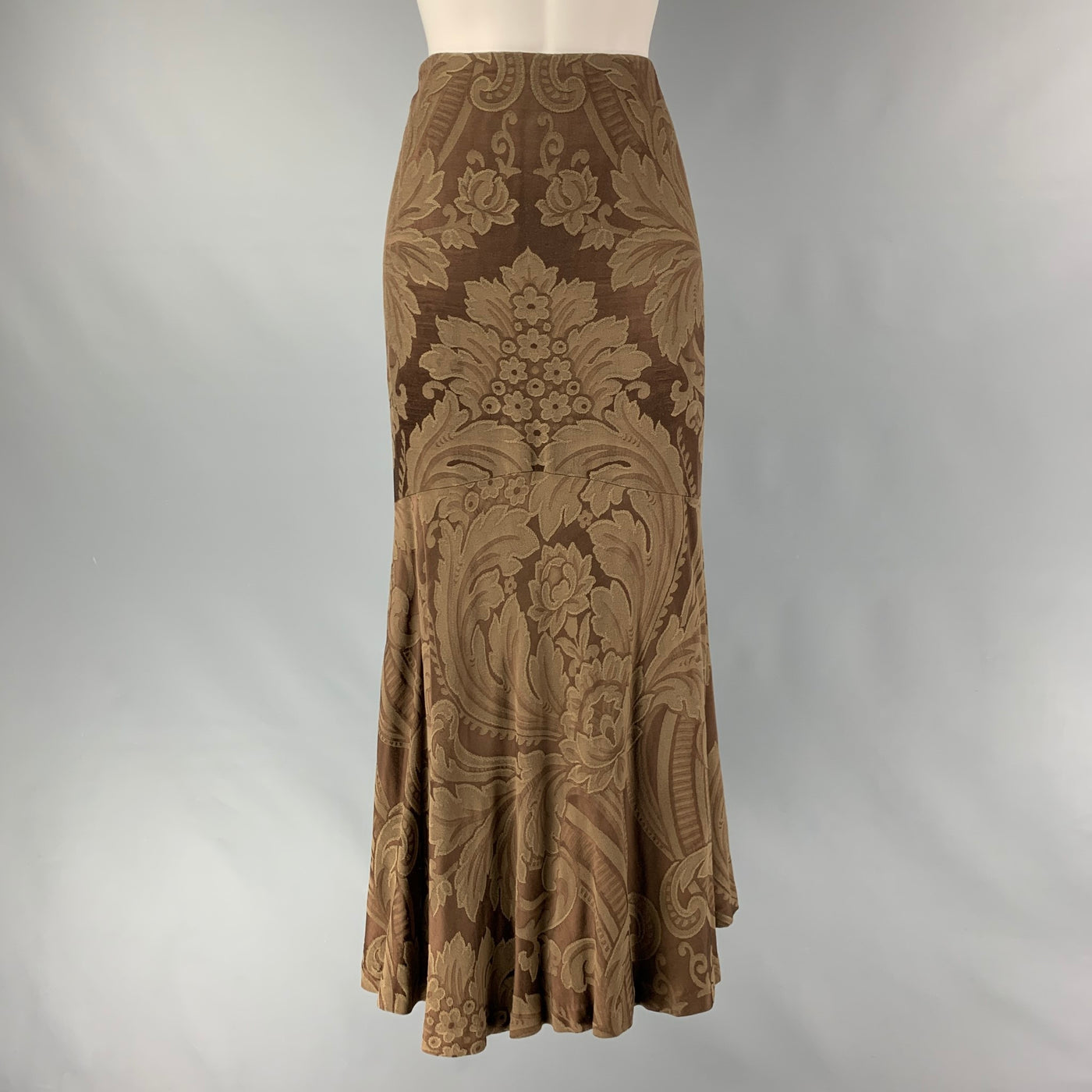 RALPH LAUREN Size 8 Brown Rayon Mermaid Long Skirt