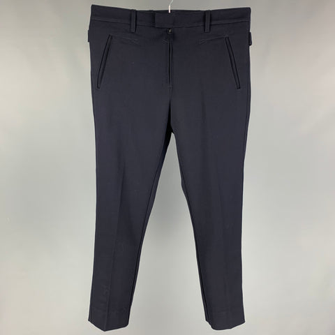 BOTTEGA VENETA Talla 32 Pantalones casuales de lana virgen azul marino con parte delantera plana