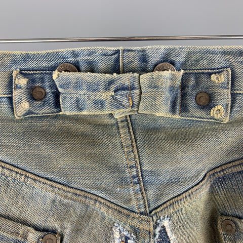 LEVI'S Size XS Blue Distressed Washed Selvedge Denim Patchwork Jeans