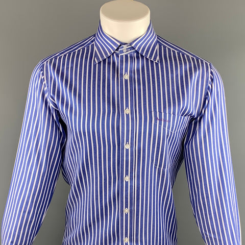 PAUL SMITH Taille L Chemise à manches longues boutonnée en coton à rayures bleues et blanches