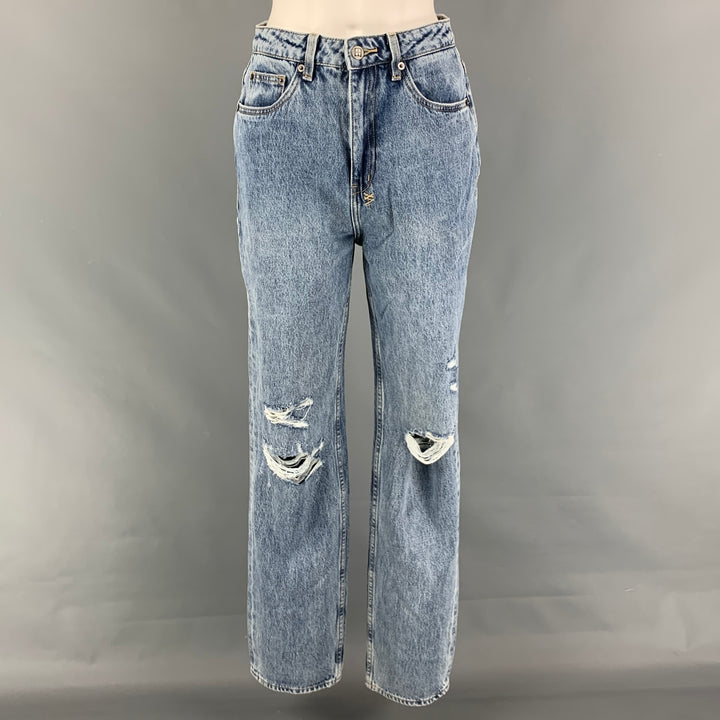 KSUBI Size 26 Blue Cotton Distressed Wide Leg Playback Vibez Thrashed Jeans