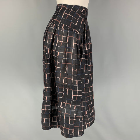 MARNI Size 6 Black Taupe Silk Wool Pleated Skirt