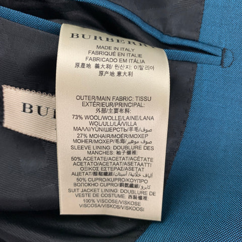 BURBERRY LONDON Size 42 R Teal Wool Mohair Notch Lapel Suit