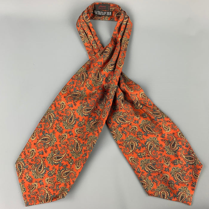 BRIONI Orange Paisley Twill Silk Ascot