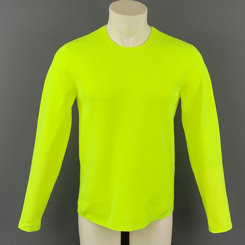 HELMUT LANG Pre-Fall 2020 Size M Neon Yellow Textured Polyester Long Sleeve T-shirt
