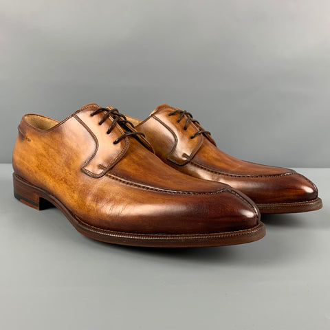 MAGNANNI Size 10.5 Brown Burnished Leather Lace Up Canela Shoes