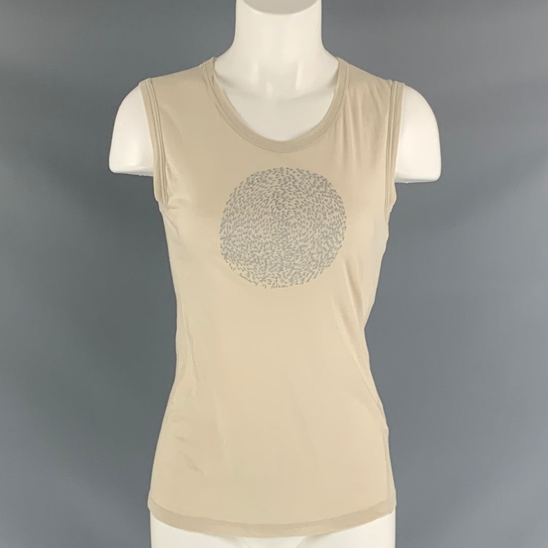 ANN DEMEULEMEESTER Size 6 Beige Silver Cotton Circles T-Shirt
