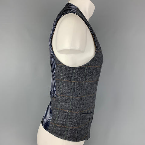 TED BAKER Chaleco de lana con panel de ventana gris marrón talla L (interior)