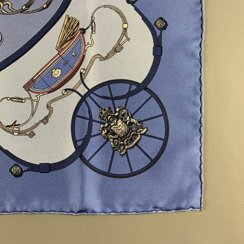HERMES Springs  Blue Light Blue Equestrian Silk Twill Pocket Square