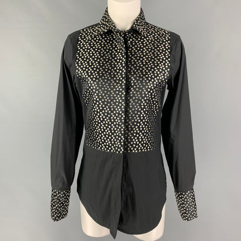VALENTINO Size 6 Black White Cotton Blend Floral Long Sleeve Casual Top