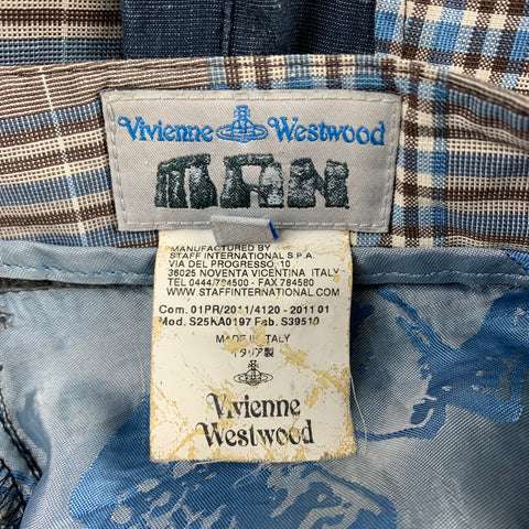 VIVIENNE WESTWOOD Size 30 Blue & Gray Plaid Cotton Blend Drop-Crotch Casual Pants