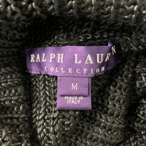 RALPH LAUREN Talla M Suéter de cuello alto texturizado de seda y cachemira negro