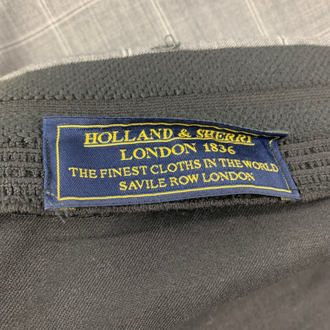 HOLLAND & SHERRY Size 36 Grey White Window Pane Pleated Dress Pants