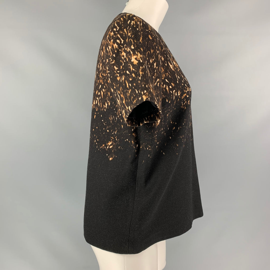 BURBERRY PRORSUM Size 8 Black Brown Wool Animal Print Dress Top
