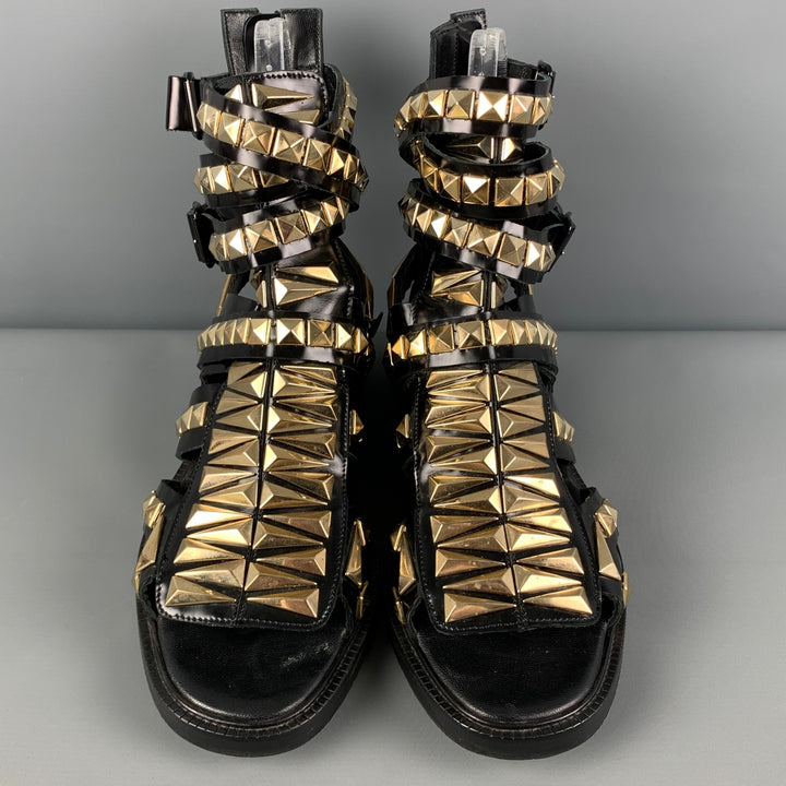 GIVENCHY SS 10 Size 11 Black Gold Studded Leather Gladiator Sandals