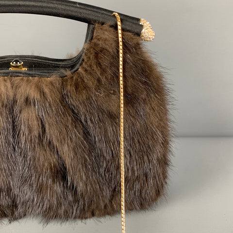 JUDITH LEIBER Brown Fur Clutch Top Handles Handbag