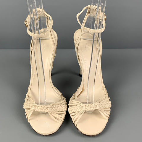 GUCCI Size 6.5 White Woven Leather Strappy Sandals