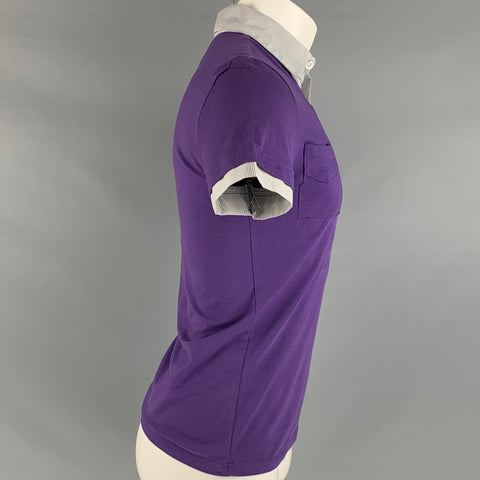 MOFU FASHION Size M Purple White Mixed Fabrics Short Sleeve Shirt