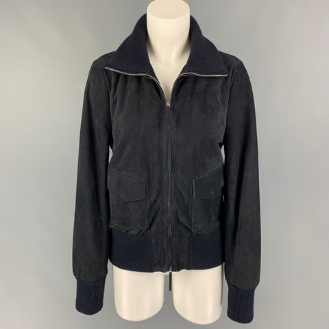 THE ROW Size S Navy Cashmere Blend Lamb Skin Bomber Jacket