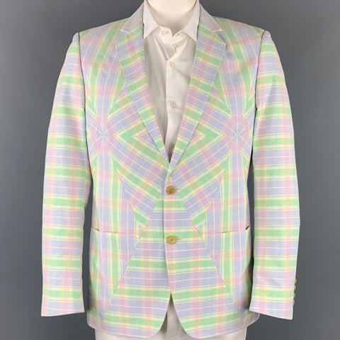 WALTER VAN BEIRENDONCK Size 42 Lavender & Green Patchwork Cotton Sport Coat