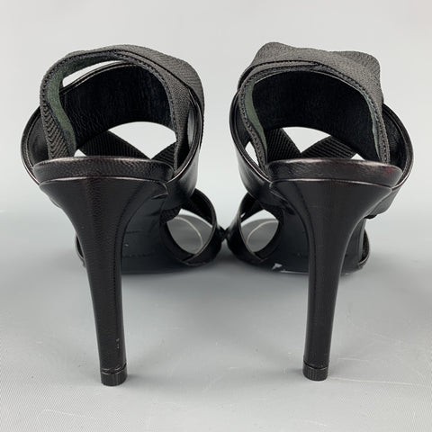 BALENCIAGA Size 8 Black Leather Ribbon Strappy Heel Sandals