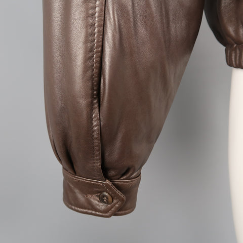 GOLDEN BEAR S Brown Solid Leather Zip Up Collared Bomber Jacket