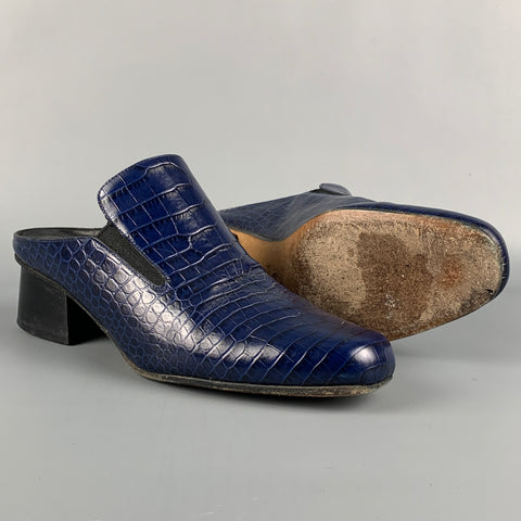 DRIES VAN NOTAN Talla 7.5 Botas sin cordones de cuero en relieve azul marino