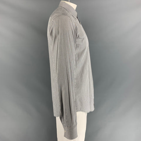 BOSS by HUGO BOSS Size L Black & White Stripe Cotton Long Sleeve Shirt