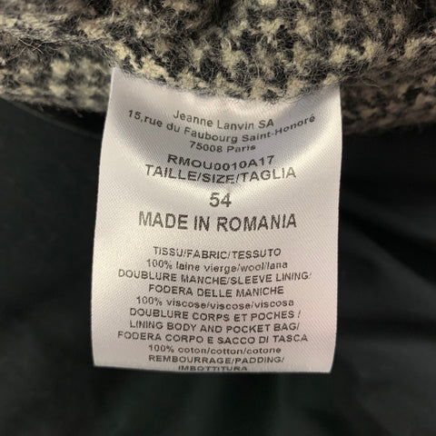 LANVIN Size 44 Black White Houndstooth Virgin Wool  Zip Up Jacket