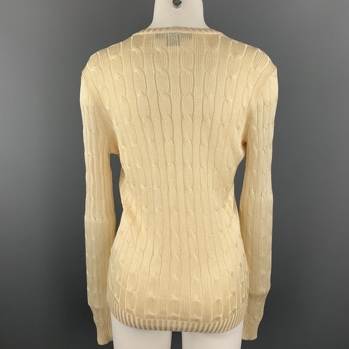 RALPH LAUREN Black Label Size M Cream Cable Knit Silk Sweater