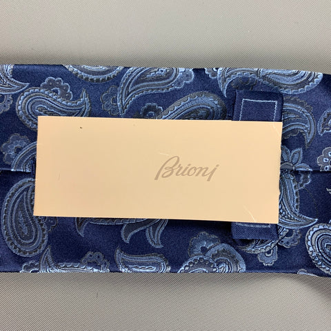 BRIONI Navy Blue Paisley Silk Satin Tie