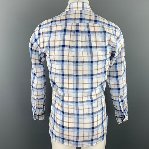 IKE BEHAR Size S Blue & White Plaid Linen Button Down Long Sleeve Shirt