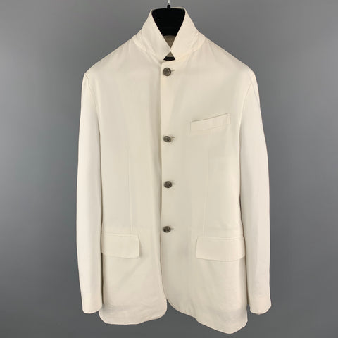 JOHN VARVATOS Size 36 White Cotton / Linen Silver Embossed Metal Buttons Sport Coat