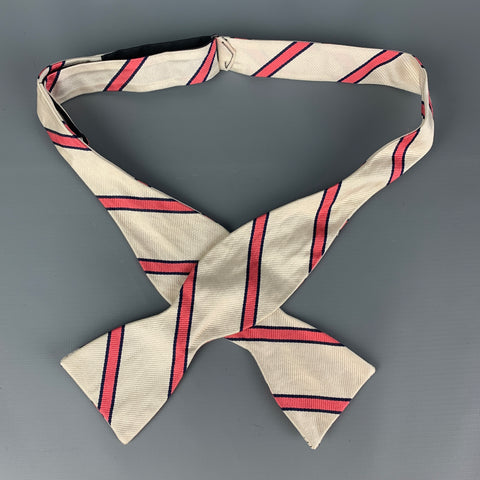 BEN SILVER White Pink Diagonal Stripe Silk Bow Tie